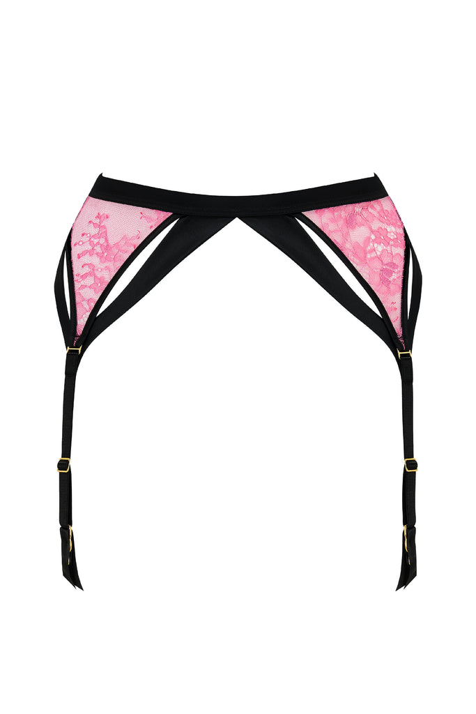 Sylvia pink lace garter belt and stockings