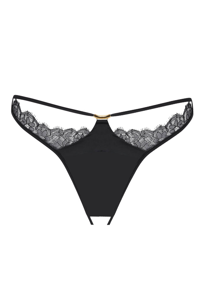 Rosalia Luxury black ouvert lace brief with crotchless gusset